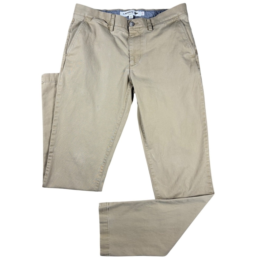 Lacoste Slim Fit Chino Pants Mens 33x34 Tan Khaki Stretch Cotton HH9553